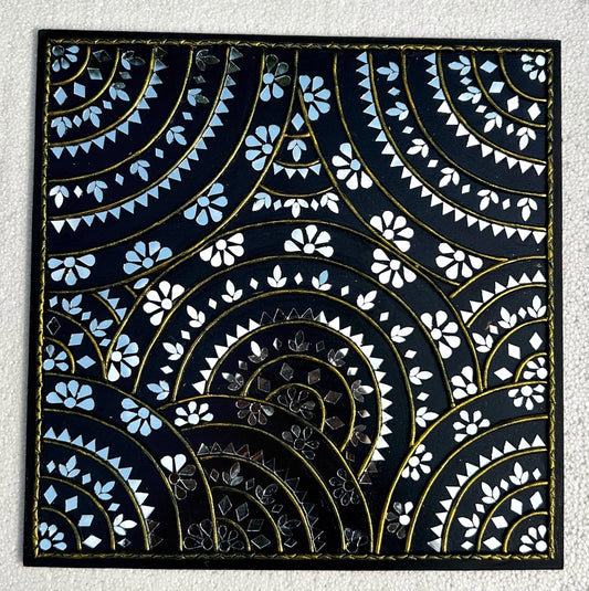 🌙 Midnight Bloom – Handcrafted Lippan Art