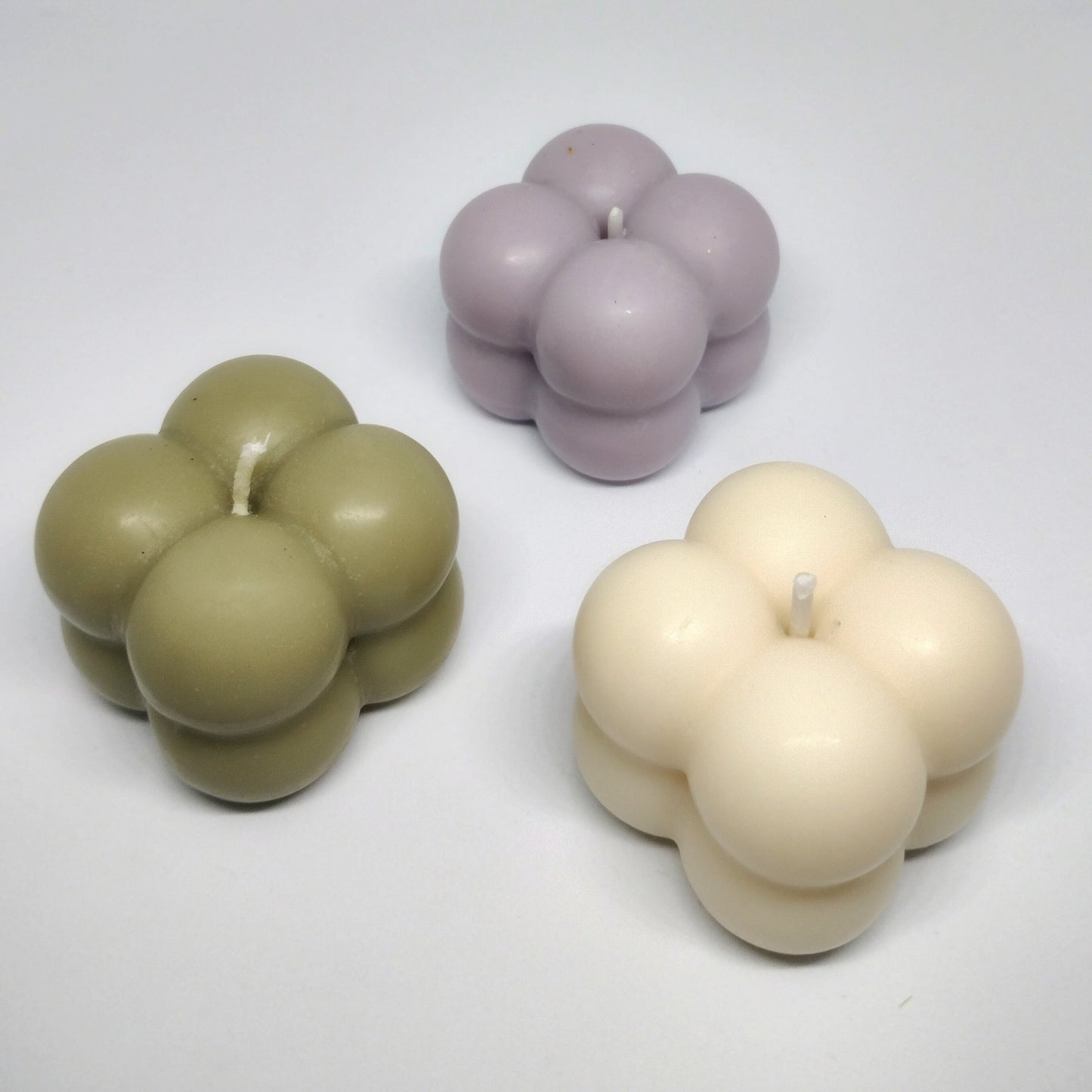 Mini Bubble Candle Set of 3 – White, Sage Green & Pastel Lavender | Classy Opio Fragrance