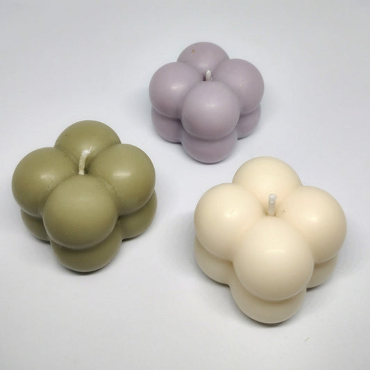 Mini Bubble Candle Set of 3 – White, Sage Green & Pastel Lavender | Classy Opio Fragrance
