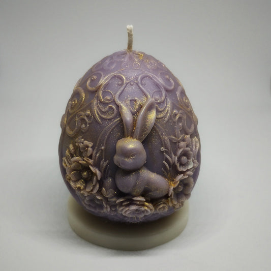🐰 Vintage Bunny Egg Candle – Lavender & Gold - Cool Water Fragrance